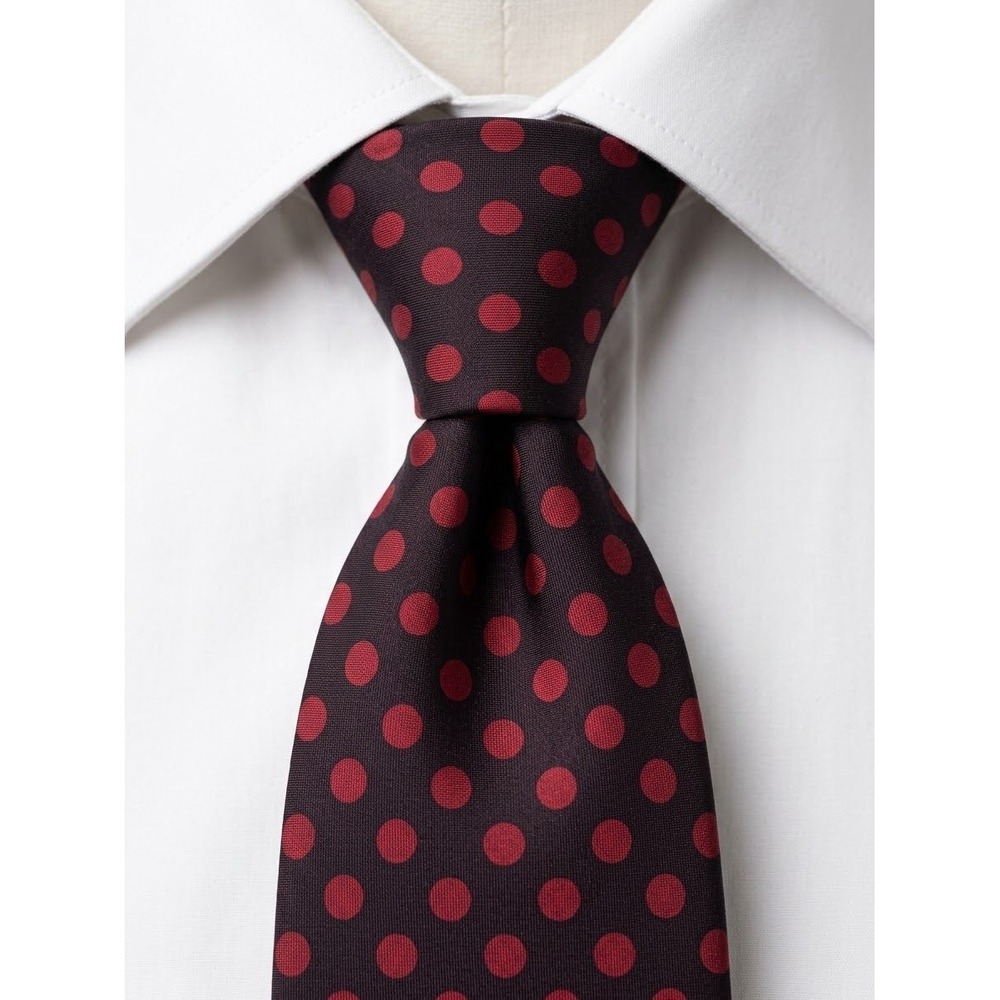 Brioni Silk Polka Dot Necktie Red Black Handmade Italy Luxury Tie 59x3.75